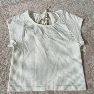 Anthropologie White Ribbed Crop Top/Baby Tee with Key-Hole Tie Back
